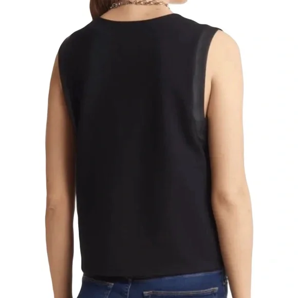 Halogen Faux Leather Black Media Sleeveless Top Size Small - Picture 3 of 8